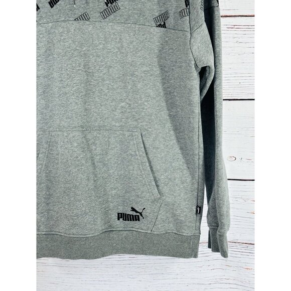 Puma Hoodie Hooded Sweatshirt Mens Medium Gray Kangaroo Pocket Heavy Warm Logo - Picture 4 of 10